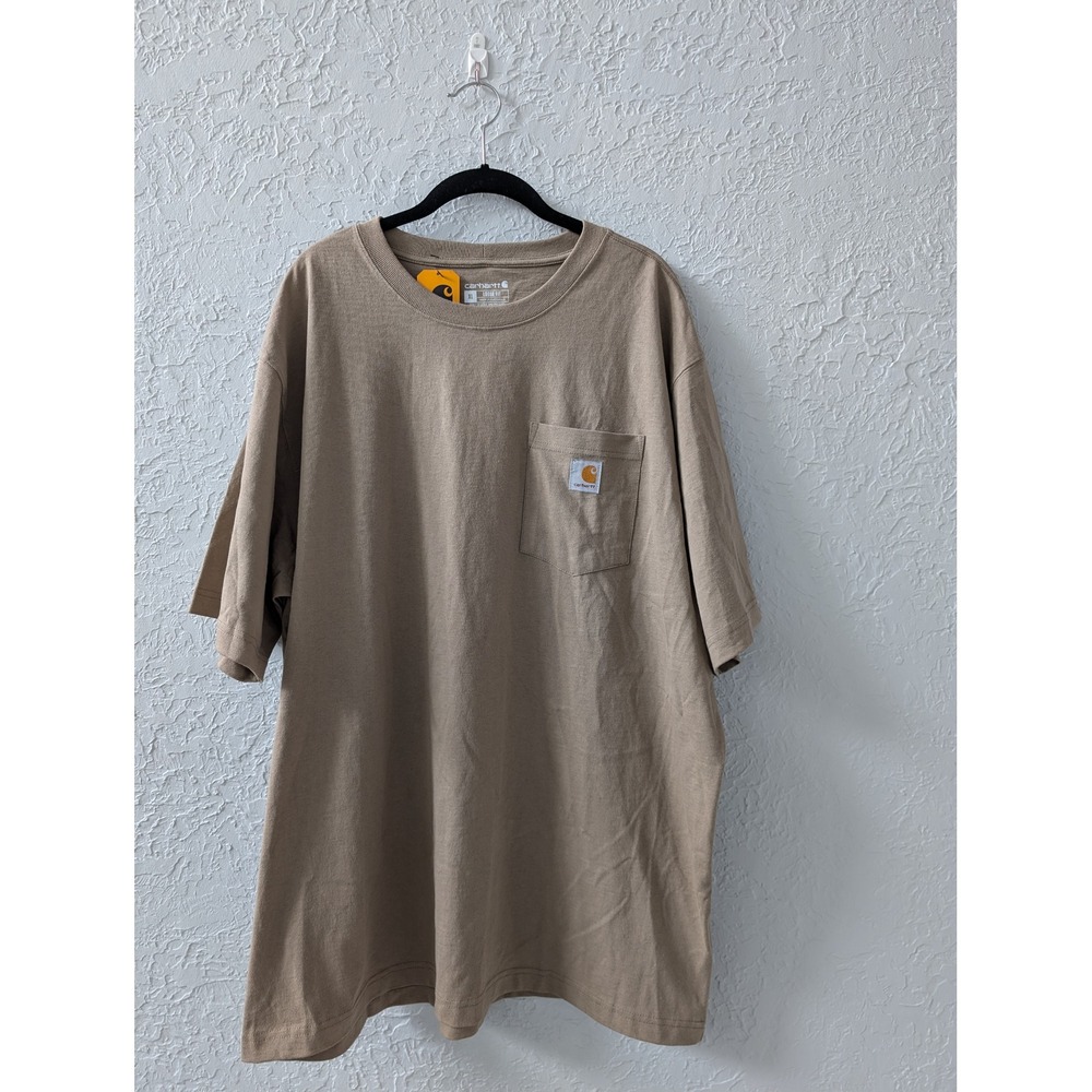 Carhartt NWT Pocket T-Shirt Mens XL 100% Cotton Tan Short Sleeve Loose Fit Tee